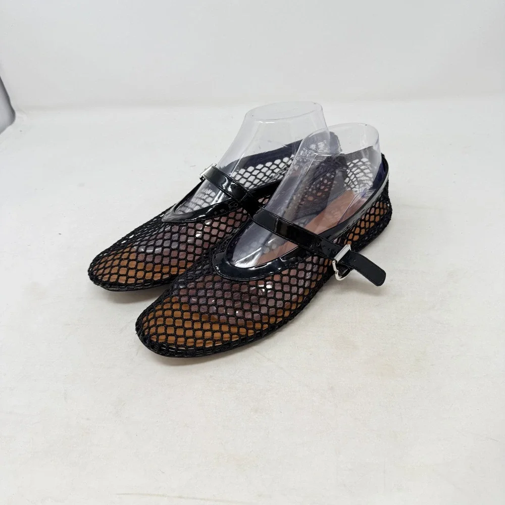 Unbranded Mesh Mary Jane Flats Black 8.5 Fishnet Patent‎ Trim Buckle Strap Chic